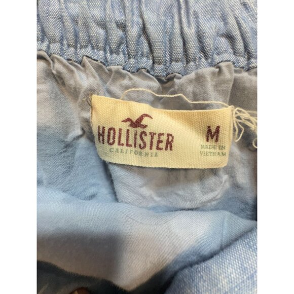 Hollister Women's Strapless Chambray Romper Size M Blue White Embroidery Stretch - Picture 3 of 13